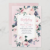 Invitation Fête d'anniversaire fleurie botanique (Devant / Derrière)