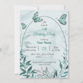 Invitation Fête d'anniversaire fleurie feuille aux papillons  (Devant)