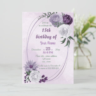 Invitation fête d'anniversaire fleurie violette et blanche