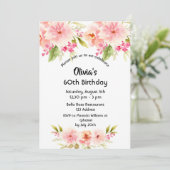 Invitation Fête d'anniversaire fleurons roses vert (Debout devant)