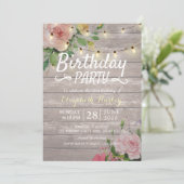 Invitation Fête d'anniversaire Fleurs de bois rustiques et lu (Debout devant)