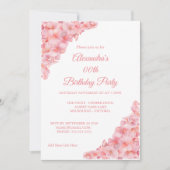 Invitation Fête d'anniversaire Fleurs roses Hydrangeas sur fo (Devant)