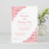 Invitation Fête d'anniversaire Fleurs roses Hydrangeas sur fo (Debout devant)