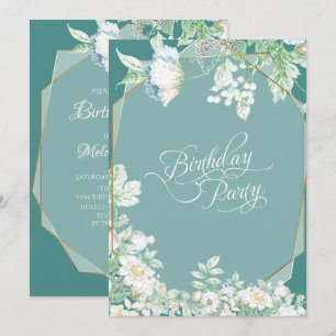 Invitation Fête d'anniversaire   Fleurs sauvages et baies géo