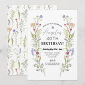 Invitation Fête d'anniversaire Fleurs sauvages Floral Ditsy (Devant / Derrière)