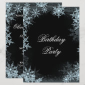 Invitation Fête d'anniversaire Flocon de neige bleu d'hiver (Devant / Derrière)