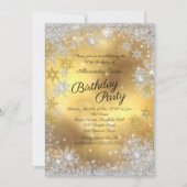 Invitation Fête d'anniversaire Flocon de neige Or Blanc Argen (Devant)