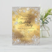 Invitation Fête d'anniversaire Flocon de neige Or Blanc Argen (Debout devant)
