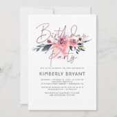 Invitation Fête d'anniversaire Floral Blush et Bourgogne (Devant)