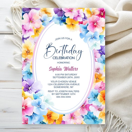 Invitation Fête d'Anniversaire Floral coloré