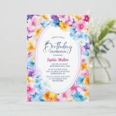 Invitation Fête d'Anniversaire Floral coloré (Debout devant)