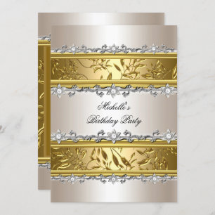 Invitation Fête d'anniversaire Floral Cream Or Silver Diamond