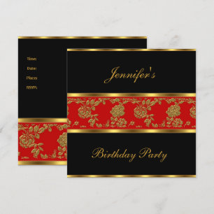 Invitation Fête d'anniversaire Floral Or Noir Roug