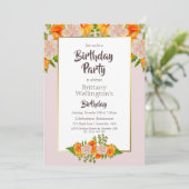 Invitation Fête d'anniversaire Floral Rose Orange Gold (Debout devant)