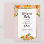 Invitation Fête d'anniversaire Floral Rose Orange Gold (Devant / Derrière)