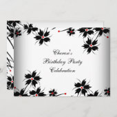 Invitation Fête d'anniversaire Floral Rouge Noir Blanc (Devant / Derrière)
