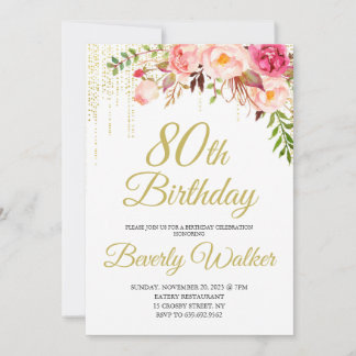 Invitation Fête d'anniversaire florale 80e anniversaire