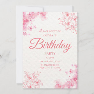 Invitation Fête d'anniversaire florale aquarelle rose blush