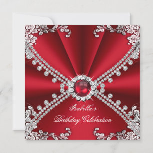 Invitation Fête d'anniversaire florale avec bijou faux diaman