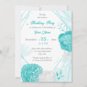 Invitation fête d'anniversaire florale blanche turquoise (Devant)