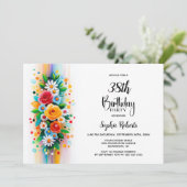 Invitation Fête d'anniversaire florale colorée (Debout devant)