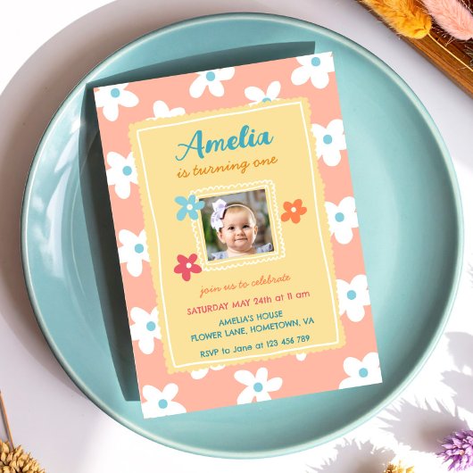 Invitation Fête d'anniversaire florale colorée