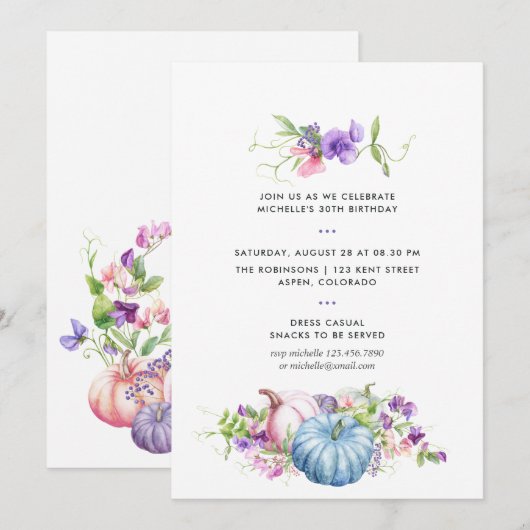 Invitation Fête d'anniversaire florale d'automne (Devant / Derrière)