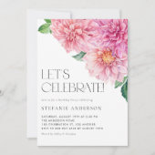 Invitation Fête d'anniversaire florale de dahlia rose aquarel (Devant)