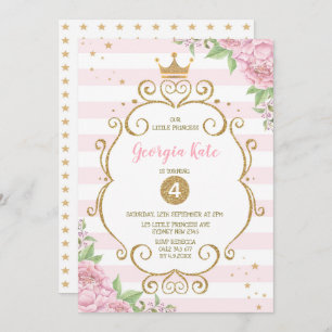 Invitation Fête d'anniversaire florale de rose de princesse