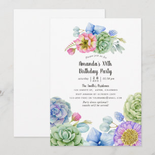 Invitation Fête d'anniversaire florale de succulentes tendanc