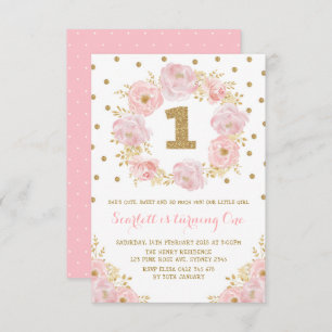 Invitation Fête d'anniversaire florale d'or assez rose ?ère