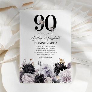 Invitation Fête d'anniversaire florale élégante 90 ans