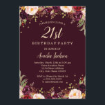 Invitation Fête d'anniversaire florale élégante de Bourgogne<br><div class="desc">Invitations plus assez florales d'anniversaire dans le petit magasin de Bayleigh !</div>