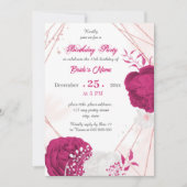 Invitation fête d'anniversaire florale fuchsia et blanche (Devant)