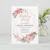 Invitation Fête d'anniversaire florale géométrique de parties (Debout devant)