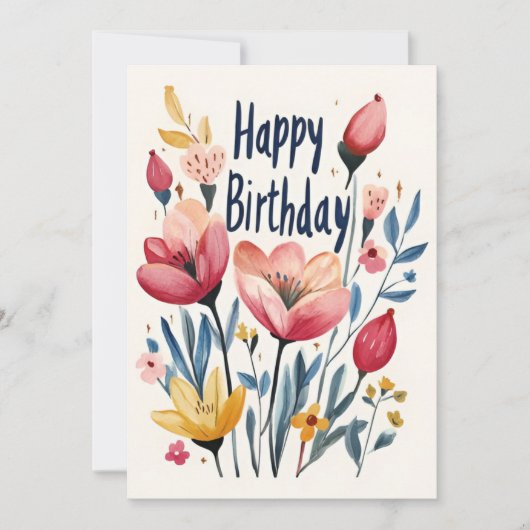 Invitation Fête d'anniversaire florale illustrée (Devant)