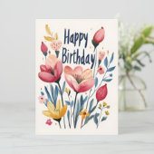 Invitation Fête d'anniversaire florale illustrée (Debout devant)