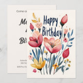 Invitation Fête d'anniversaire florale illustrée (Devant / Derrière)