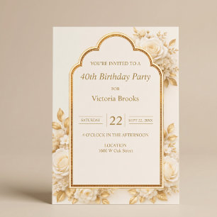 Invitation Fête d'anniversaire florale ivoire et champagne