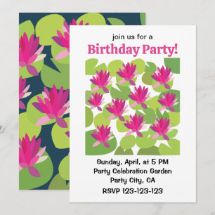 Invitation Fête d'anniversaire florale Lotus rose nénuphar Li