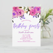 Invitation Fête d'anniversaire florale moderne lumineuse rose (Debout devant)