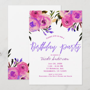 Invitation Fête d'anniversaire florale moderne lumineuse rose