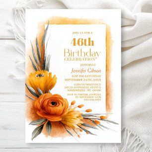 Invitation Fête d'anniversaire florale orange vibrante tout â