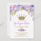 Invitation Fête d'anniversaire florale pourpre de princesse (Devant)
