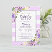Invitation FÊTE D'ANNIVERSAIRE Florale Purple D'Aquarelle (Debout devant)