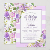 Invitation FÊTE D'ANNIVERSAIRE Florale Purple D'Aquarelle (Devant / Derrière)
