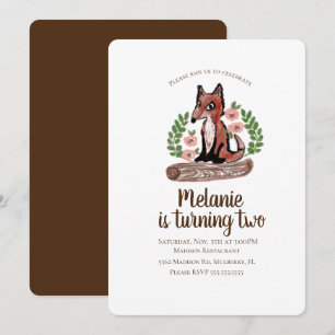Invitation Fête d'anniversaire florale renard rustique forest