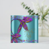 Invitation Fête d'anniversaire florale sarcelle violet or (Debout devant)