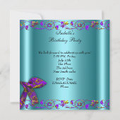 Invitation Fête d'anniversaire florale sarcelle violet or (Dos)