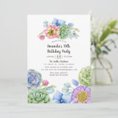 Invitation Fête d'anniversaire florale succulente tendance (Debout devant)